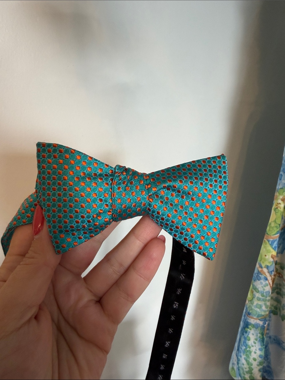 Ted Baker Silk Teal Bow Tie with Orange Dots